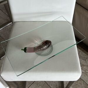 Prima Donna Glass Footed Server w/ Handblown Glass Eggplant Base~BEAUTIFUL!